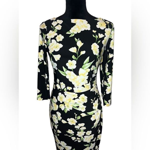 LAUREN RALPH LAUREN FLORAL BLACK & YELLOW CLASSY/CLASSIC DRESS WOMENS SIZE 4 - Picture 7 of 10